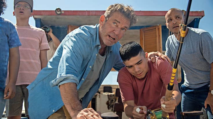 On The Line. Dennis Quaid as Captain Wade Malloy, Jimmy Gonzales as Omar in On The Line. Cr. Carlos Rodriguez/NETFLIX Â© 2020