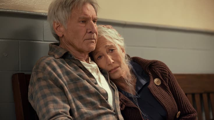 Harrison Ford as Jacob Dutton and Helen Mirren as Cara Dutton in season 2, episode 7 of 1923 streaming on Paramount+. Photo credit: Lo Smith/Paramount+.