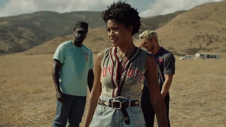 Daniel Kaluuya, Keke Palmer, and Brandon Perea in NOPE, written, produced, and directed by Jordan Peele.