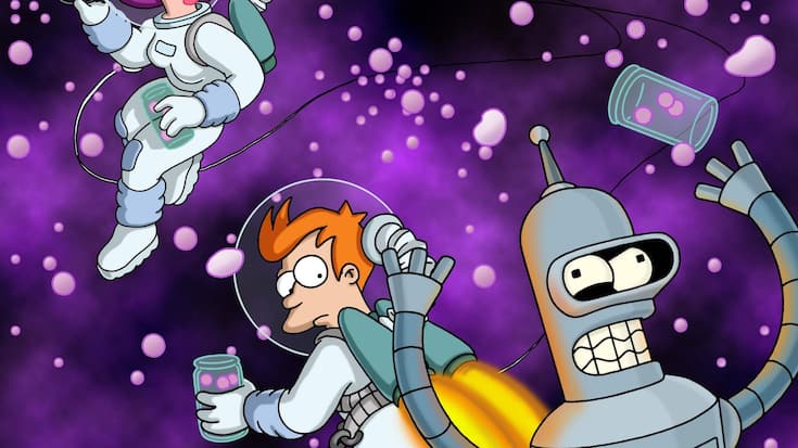 Die drei interstellaren Chaos-Kuriere Leela, Fry und Bender in «Futurama».