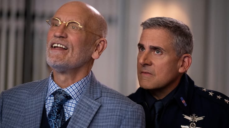 ohn Malkovich as Dr. Adrian Mallory, Steve Carell as General Mark Naird in «Space Force».