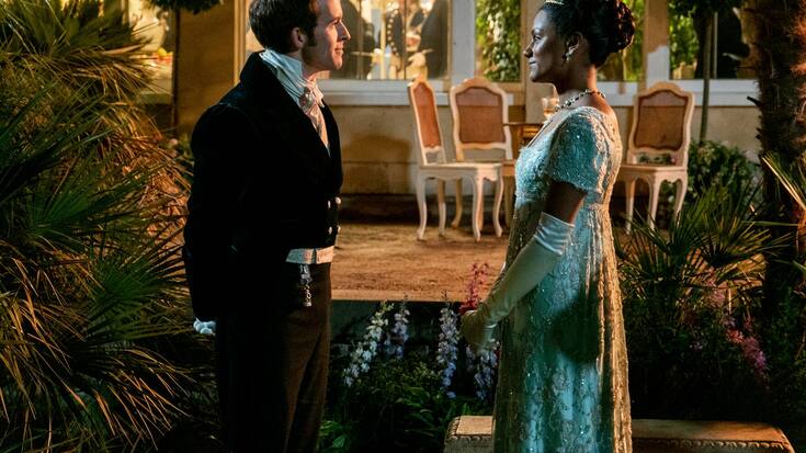 Bridgerton. (L to R) Jonathan Bailey as Anthony Bridgerton, Simone Ashley as Kate Sharma in episode 201 of Bridgerton. Cr. Liam Daniel/Netflix Â© 2021