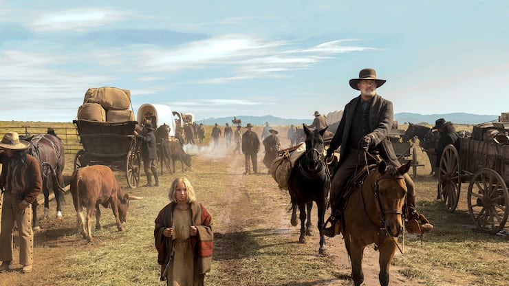 (from left) Johanna Leonberger (Helena Zengel) and Captain Jefferson Kyle Kidd (Tom Hanks) in News of the World, co-written and directed by Paul Greengrass.
