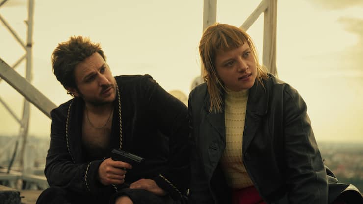 Dimitrij Schaad as Sven Petzold and Jella Haase as Kleo Straub on the set of Kleo Season 2, Courtesy of Netflix 2024