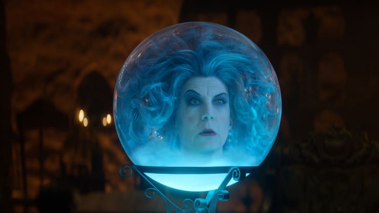 Jamie Lee Curtis as Madame Leota in Disney's HAUNTED MANSION. Photo courtesy of Disney. Â© 2023 Disney Enterprises, Inc. All Rights Reserved.