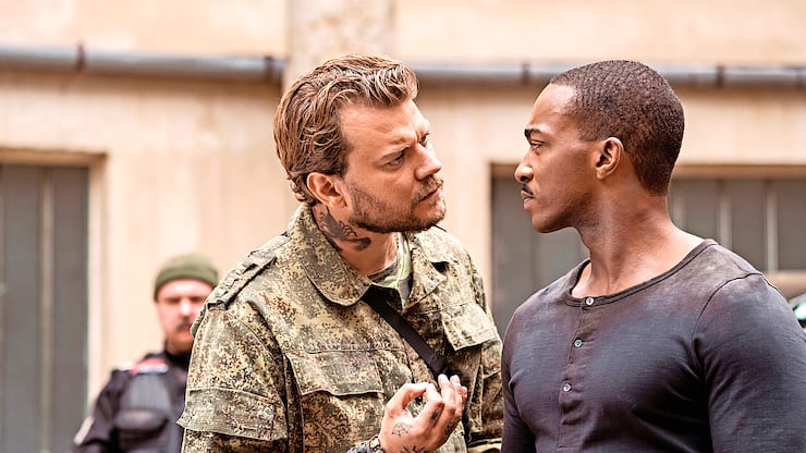 OUTSIDE THE WIRE, âAnthony Mackie âas âLeo, in OUTSIDE THE WIRE. Cr. âJonathan Primeâ/NETFLIX âÂ© â2020