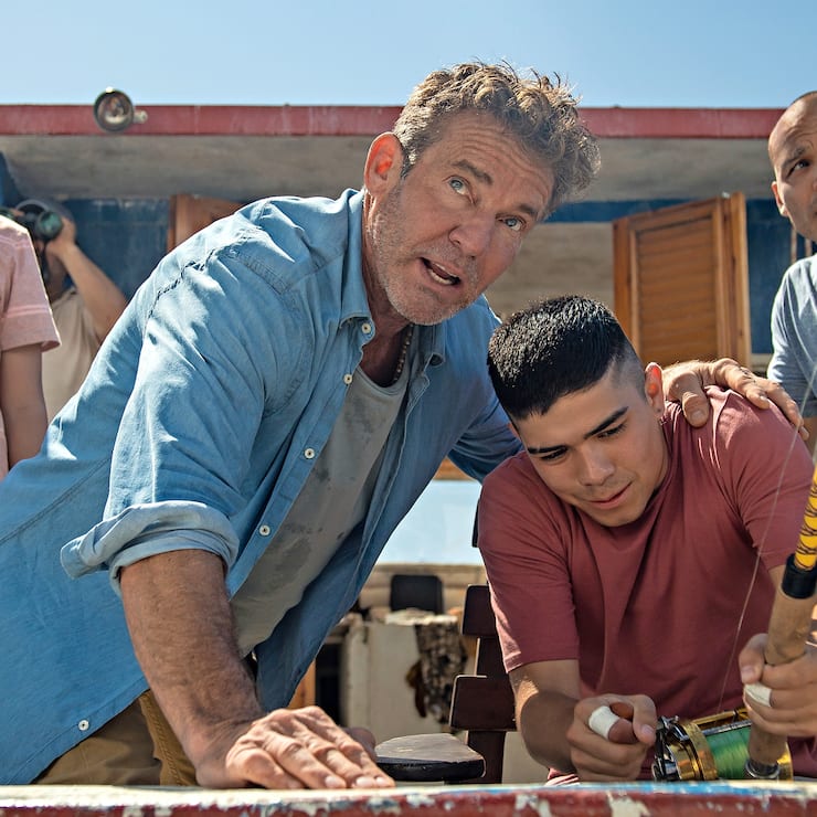 On The Line. Dennis Quaid as Captain Wade Malloy, Jimmy Gonzales as Omar in On The Line. Cr. Carlos Rodriguez/NETFLIX Â© 2020
