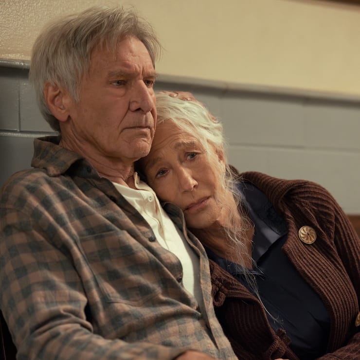 Harrison Ford as Jacob Dutton and Helen Mirren as Cara Dutton in season 2, episode 7 of 1923 streaming on Paramount+. Photo credit: Lo Smith/Paramount+.