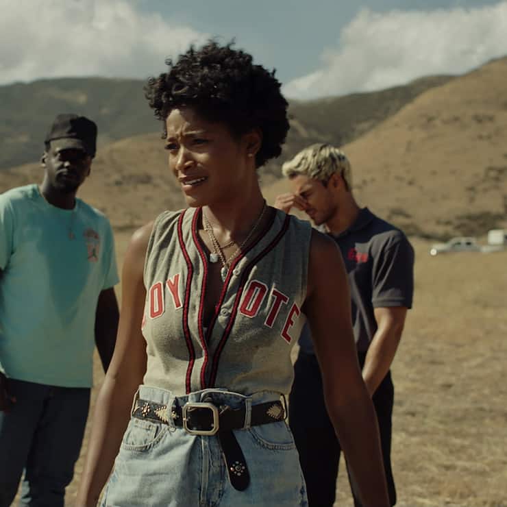 Daniel Kaluuya, Keke Palmer, and Brandon Perea in NOPE, written, produced, and directed by Jordan Peele.