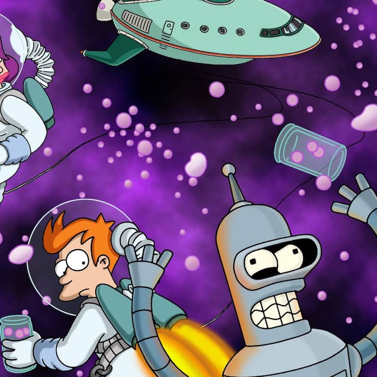 Die drei interstellaren Chaos-Kuriere Leela, Fry und Bender in «Futurama».
