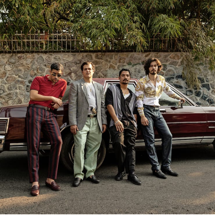 NARCOS MEXICO (L to R) BENITO ANTONIO MARTÃNEZ OCASIO as ARTURO âKITTYâ PÃEZ, ALFONSO DOSAL as BENJAMIN ARELLANO FELI, BOBBY SOTO as DAVID BARRON, and MANUEL MASALVA as RAMON ARELLANO FELIX in episode 305 of NARCOS MEXICO Cr. JUAN ROSAS/NETFLIX © 2021