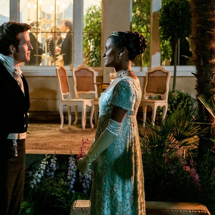 Bridgerton. (L to R) Jonathan Bailey as Anthony Bridgerton, Simone Ashley as Kate Sharma in episode 201 of Bridgerton. Cr. Liam Daniel/Netflix Â© 2021