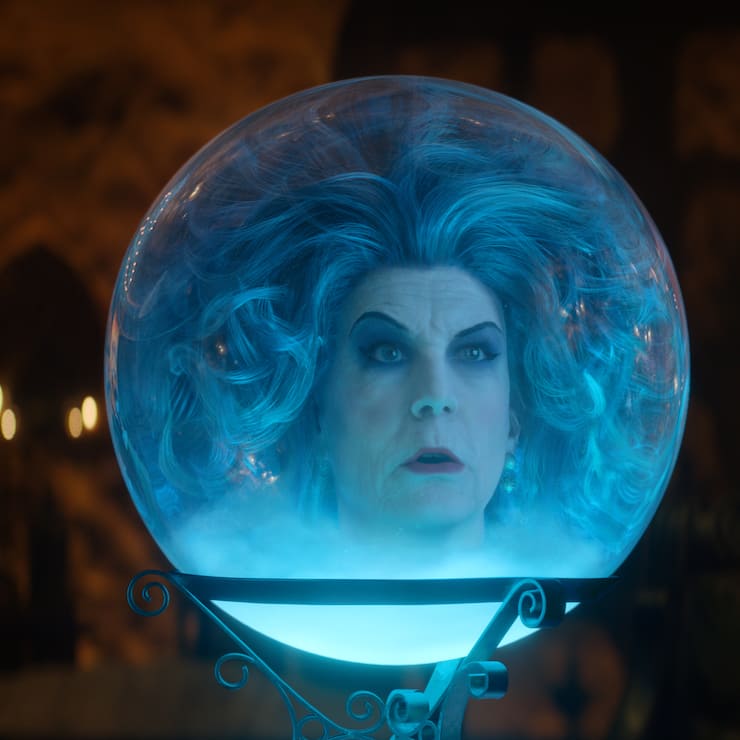 Jamie Lee Curtis as Madame Leota in Disney's HAUNTED MANSION. Photo courtesy of Disney. Â© 2023 Disney Enterprises, Inc. All Rights Reserved.