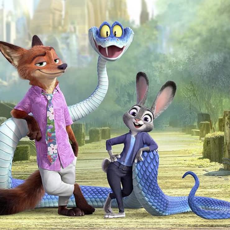 Fuchs Nick und Hase Judy versuchen der falsch verdächtigten Schlange Gary zu helfen.