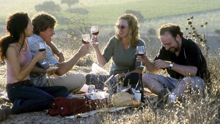 Stephanie (Sandra Oh), Jack (Thomas Haden Church), Maya (Virginia Madsen) und Miles (Paul Giamatti) in «Sideways».