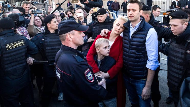 Moskau 2017: Alexei Nawalny mit seiner Frau Yulia und dem gemeinsamen Sohn Zahar.