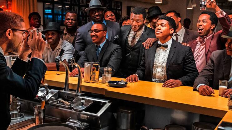 Männerrunde: Cassius Clay (Eli Goree; 2. v. r.) feiert mit Sam Cooke und Co. seinen Sieg.