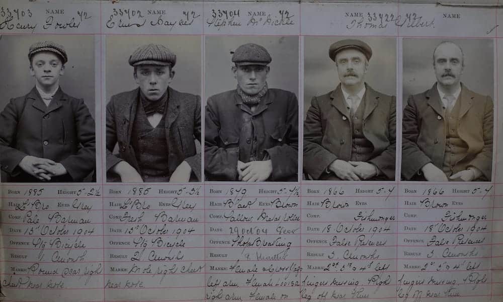 Name, Geburtsdatum, Körpergrösse, Straftat, Strafmass: ein Ausschnitt aus Birminghams umfangreicher Verbrecherkartei.