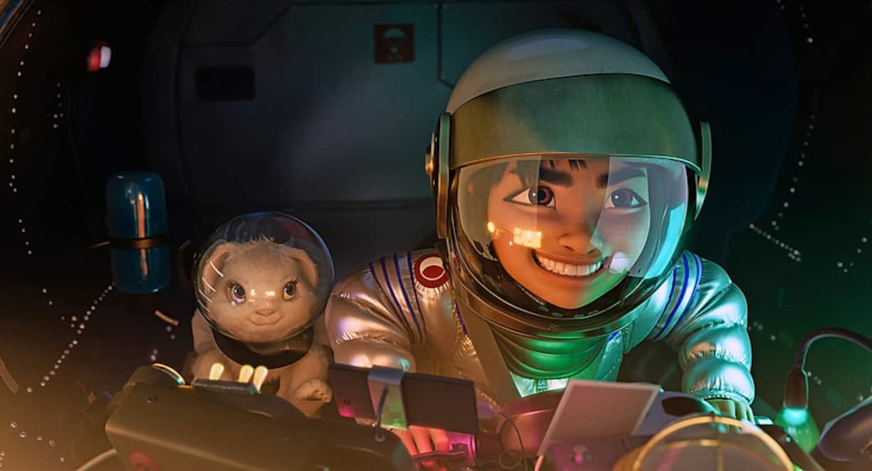 OVER THE MOON - (L-R) "Bungee the rabbit" and "Fei Fei" (voiced by Cathy Ang). Â© 2020 Netflix, Inc.