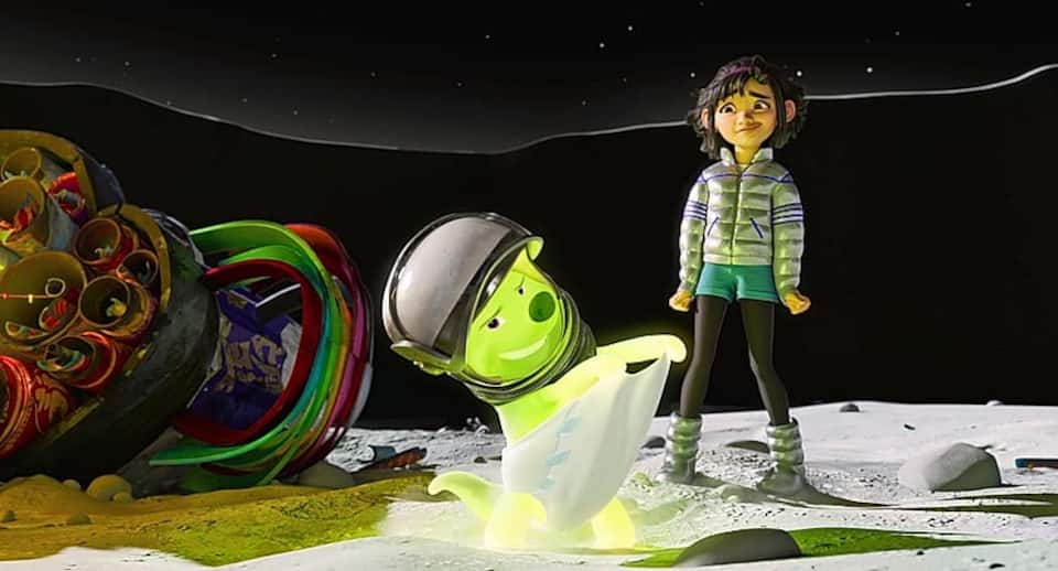OVER THE MOON - (L-R) "Gobi" (voiced by Ken Jeong) and "Fei Fei" (voiced by Cathy Ang). Cr. NETFLIX © 2020