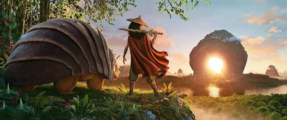 RAYA AND THE LAST DRAGON - As an evil force threatens the kingdom of Kumandra, it is up to warrior Raya, and her trusty steed Tuk Tuk, to leave their Heart Lands home and track down the last dragon to help stop the villainous Druun. Â© 2020 Disney. All Rights Reserved.